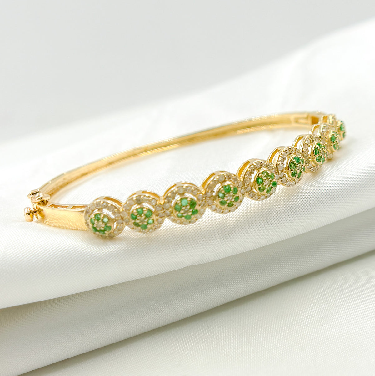 KG247.14K Solid Gold Bangle with Diamonds and Stones