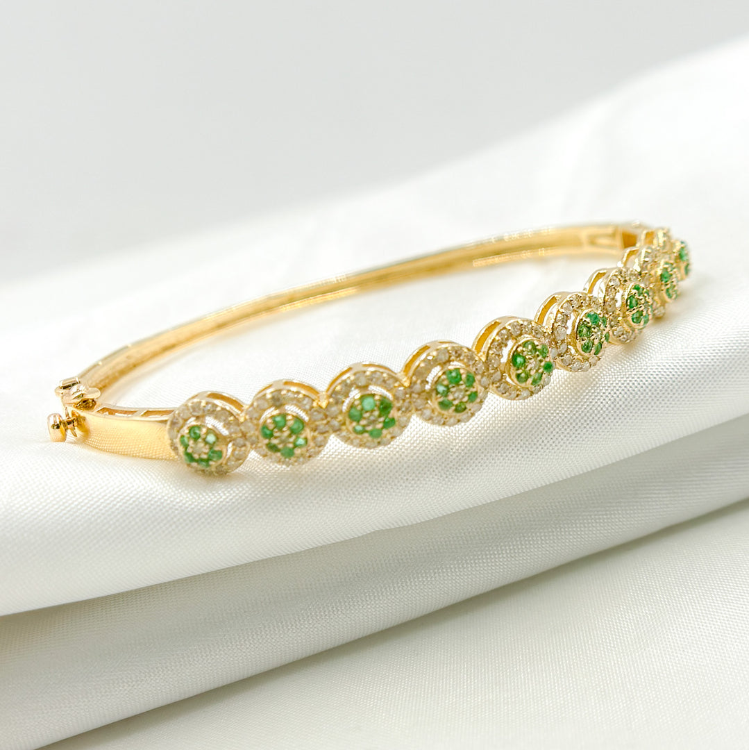 14K Solid Gold Bangle with Diamonds and Stones. KG247