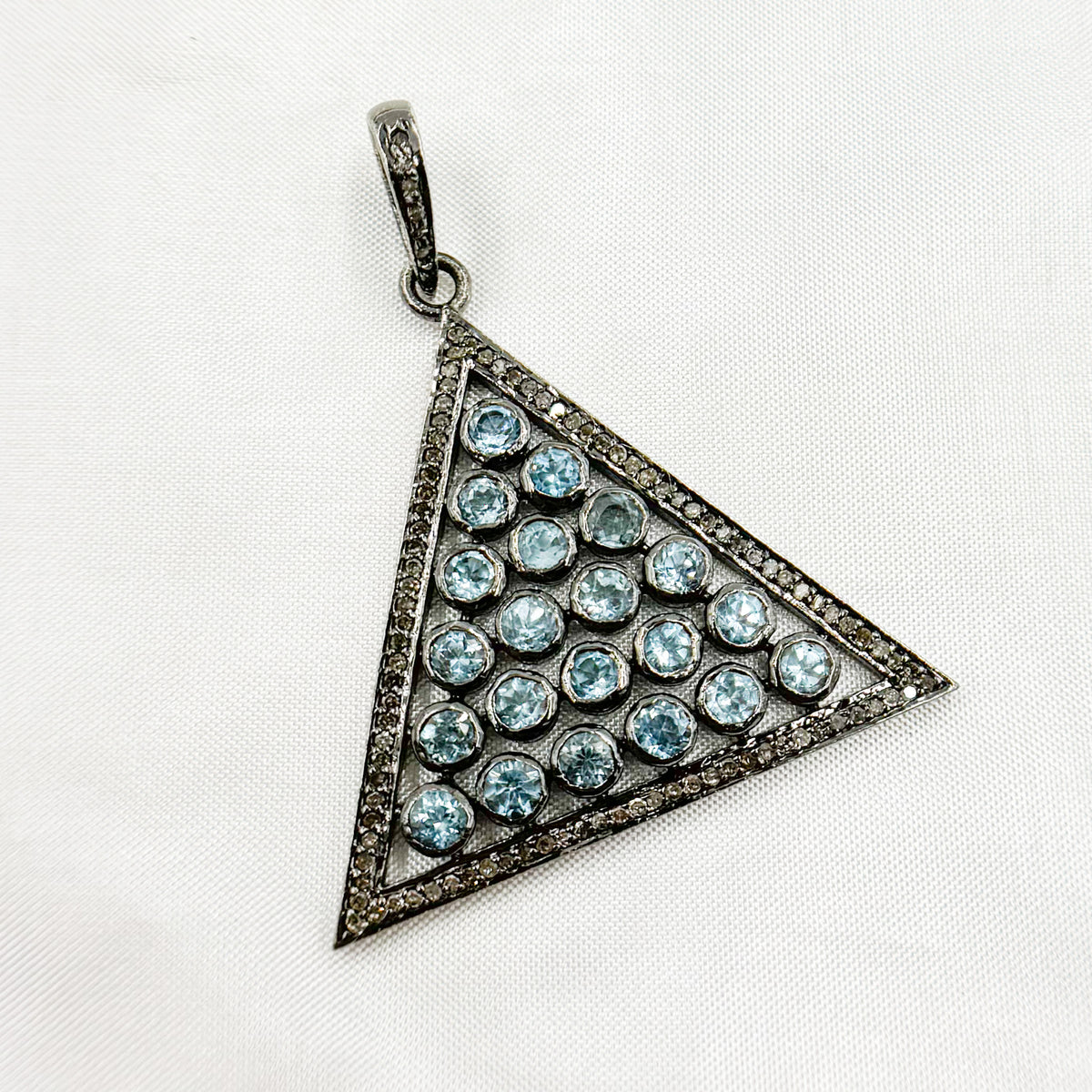 DSP015. Diamond Silver Gemstone Triangle Pendant