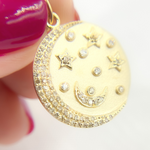 Load image into Gallery viewer, GDP434. 14K Solid Gold Diamond Round Moon and Stars Charm
