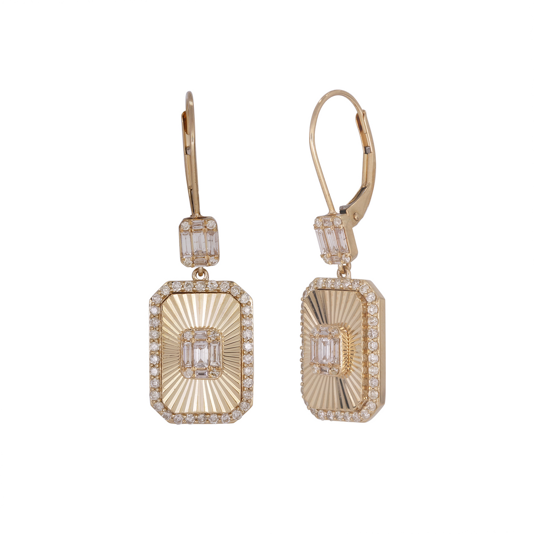 Dangler Rectangular 14K Solid Gold and Diamonds Rectangular Dangle Earrings