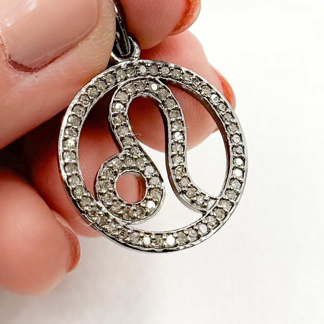 DC311. Diamond Sterling Silver Round Leo Zodiac Pendant