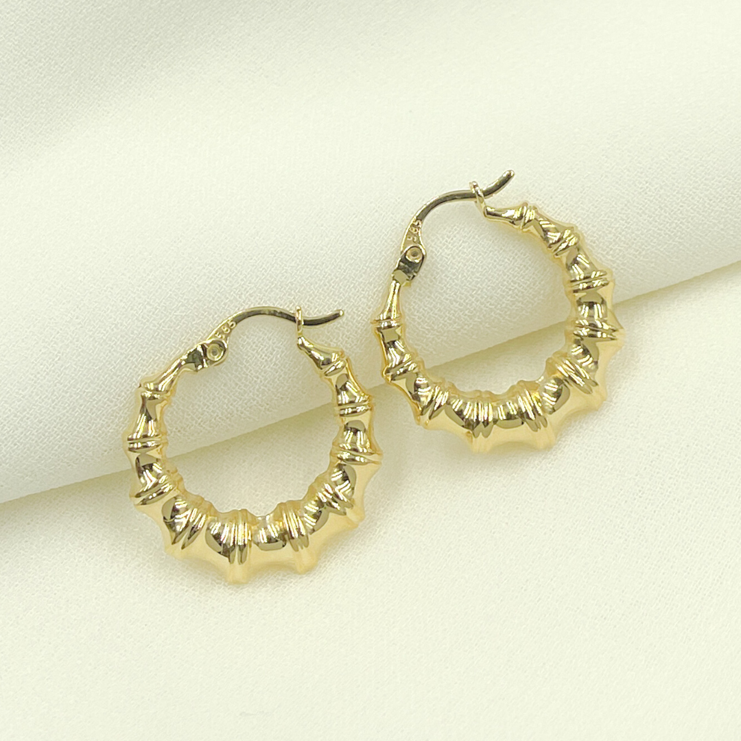 GER145. 14K Solid Gold Textured Hoop