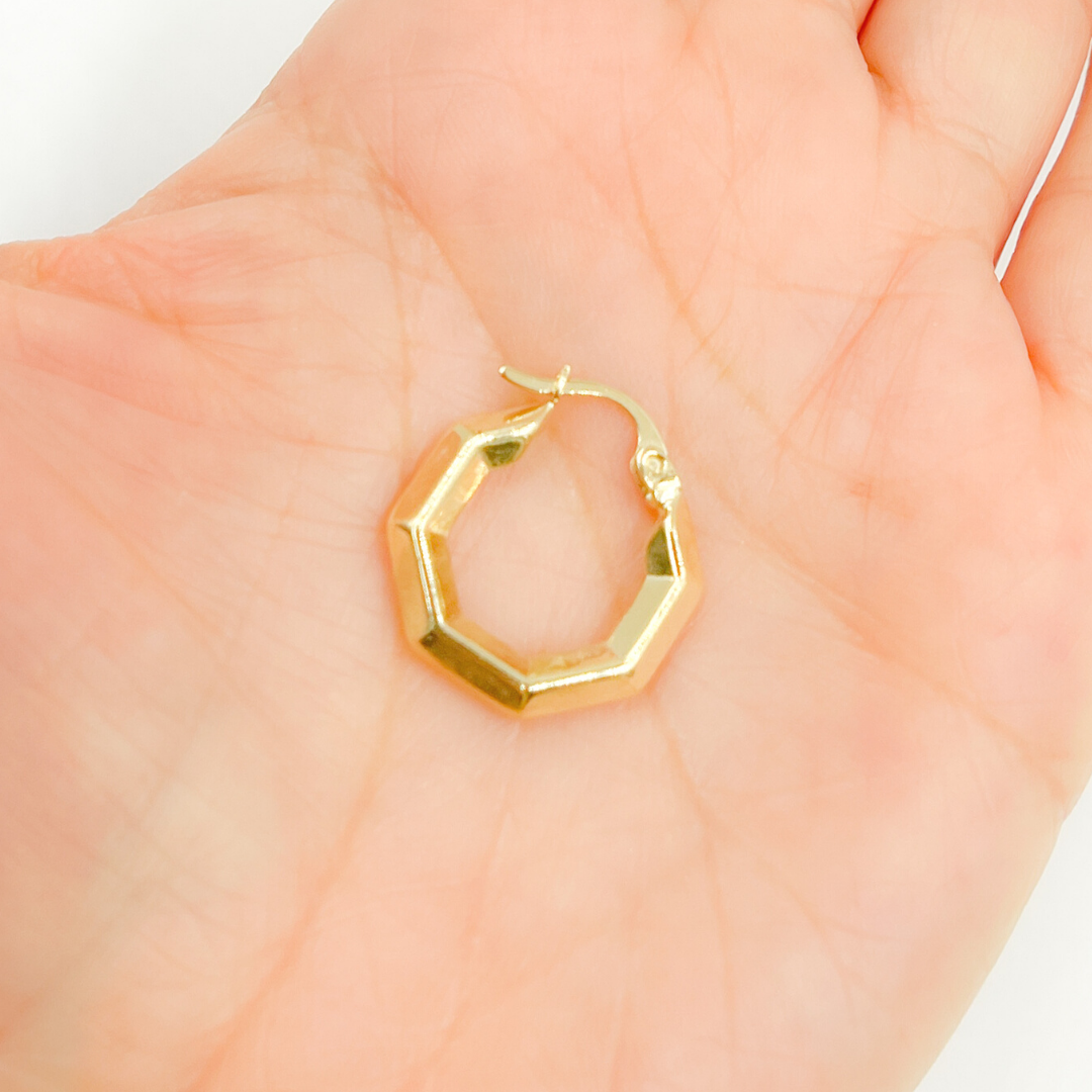 GER132. 14K Solid Gold Hexagon Hoop