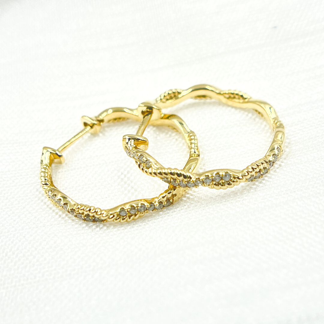 14K Solid Gold Cross Hoop Earrings. GDT101