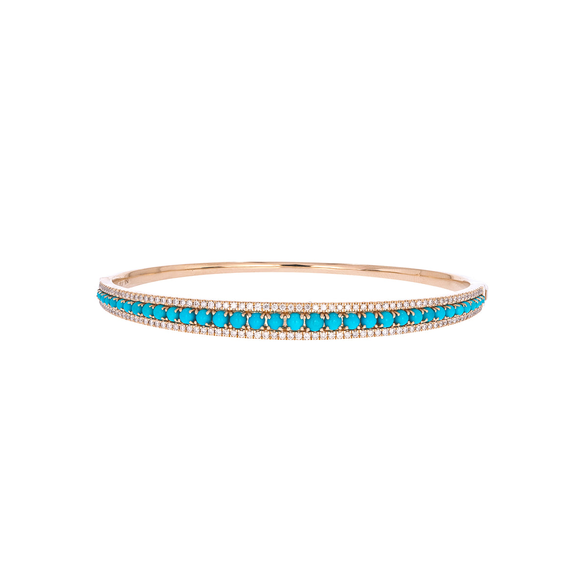 BNK68477TQ. 14K Solid Yellow Gold Turquoise and Diamond Fancy Bangle