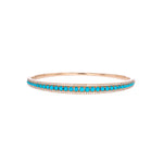 Load image into Gallery viewer, BNK68477TQ. 14K Solid Yellow Gold Turquoise and Diamond Fancy Bangle