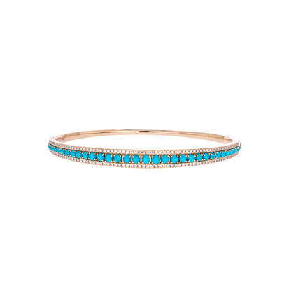 BNK68477TQ. 14K Solid Yellow Gold Turquoise and Diamond Fancy Bangle