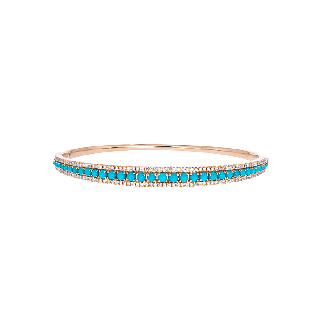 BNK68477TQ. 14K Solid Yellow Gold Turquoise and Diamond Fancy Bangle