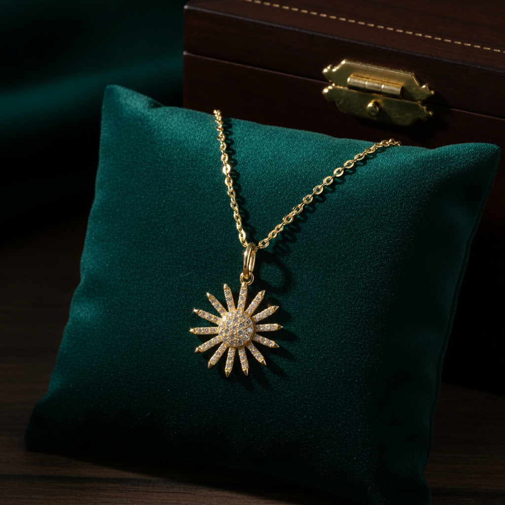 PFE33151. 14K Solid Gold Diamond Sun Necklace