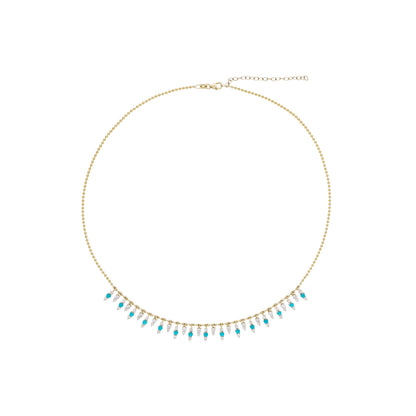 NFL71707. 14K Solid Gold Diamond and Gemstone Necklace