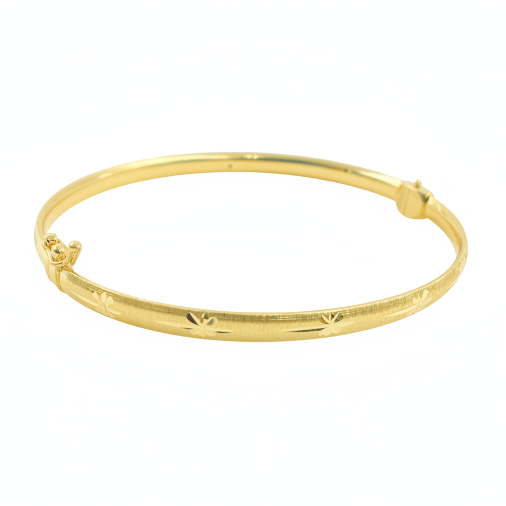 Bangle15. 14K Solid Gold Matte Star Textured Bangle