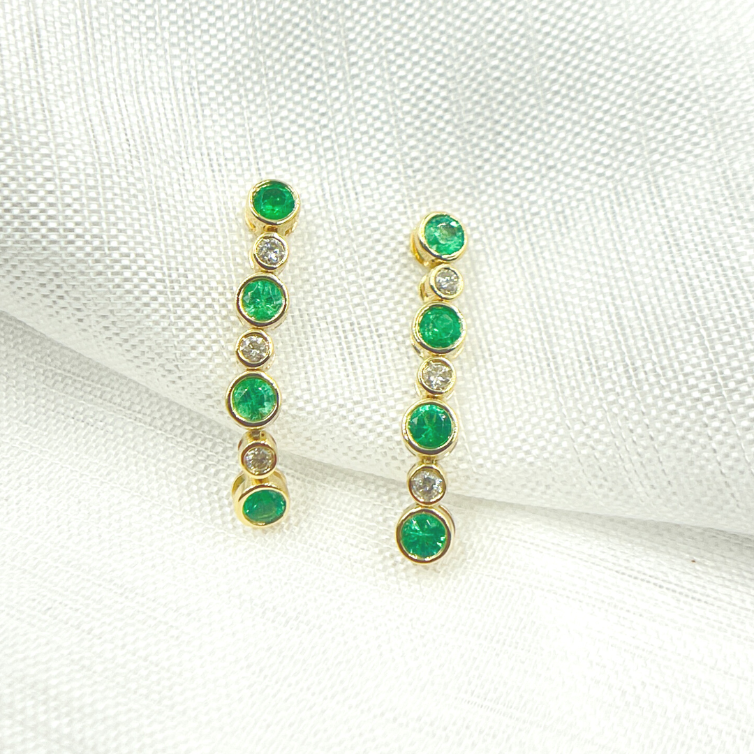 14K Solid Gold Diamond & Emerald Dangle Earrings. EFD52175EM