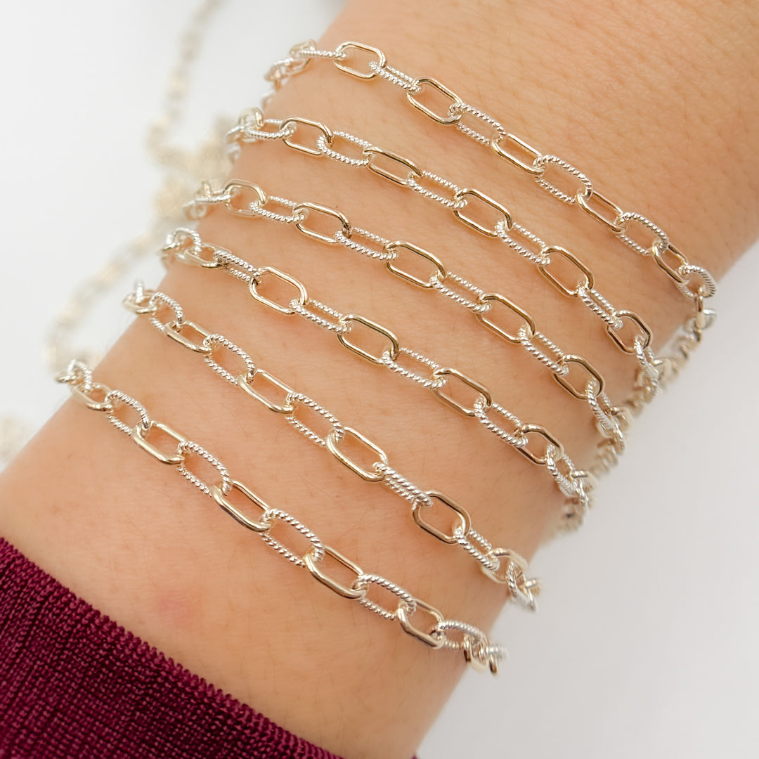 40061P1TTT. 14k Gold Filled and 925 Sterling Silver Elongated Cable Twisted and Plain Link Chain