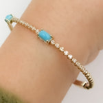 Load image into Gallery viewer, BNF68563TQ. 14K Solid Yellow Gold Diamond and Turquoise Bangle