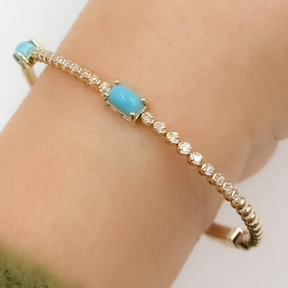 BNF68563. 14K Solid Yellow Gold Diamond and Gemstone Bangle