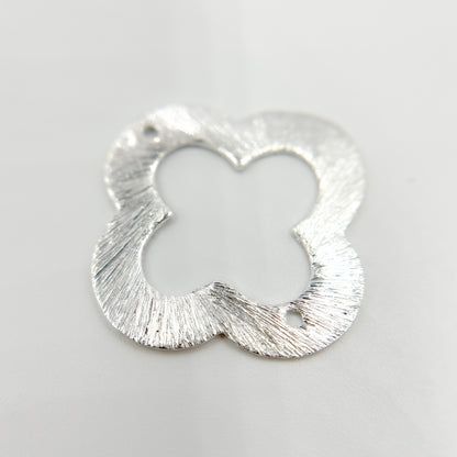 20MM White Sterling Silver Brushed Flower Connector