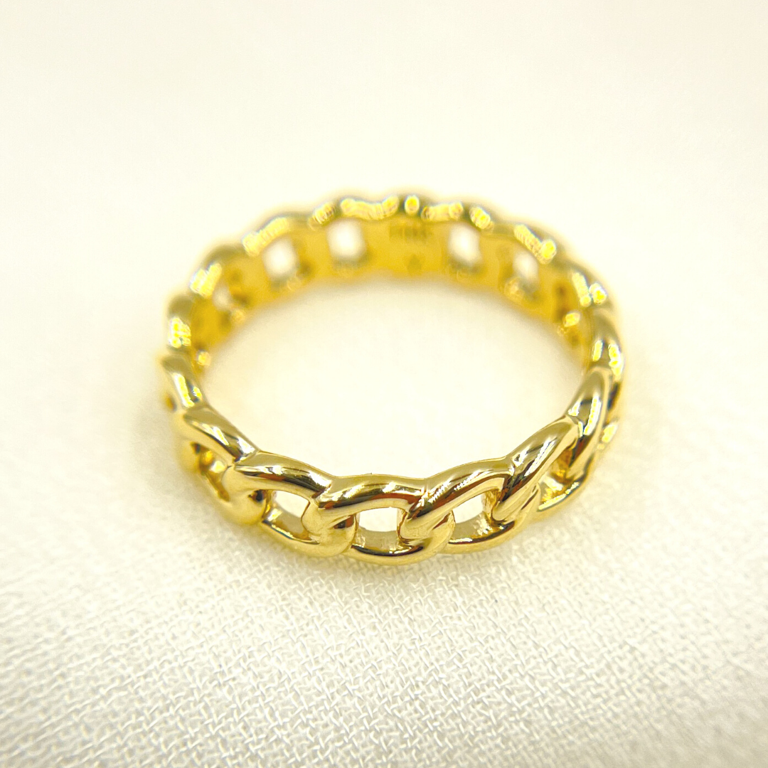 14K Solid Yellow Gold Chain Link Ring. RAZ01411