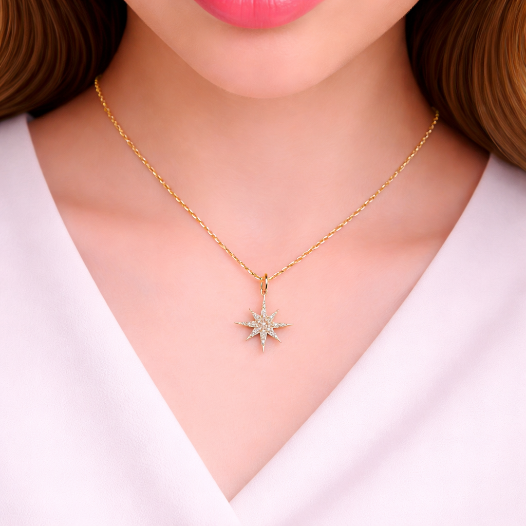 GDP382. 14K Solid Gold Diamond Star Charm