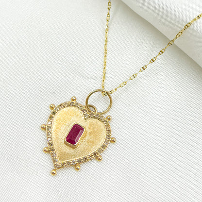 14k Solid Gold Diamond and Ruby Heart Charm. GDP573