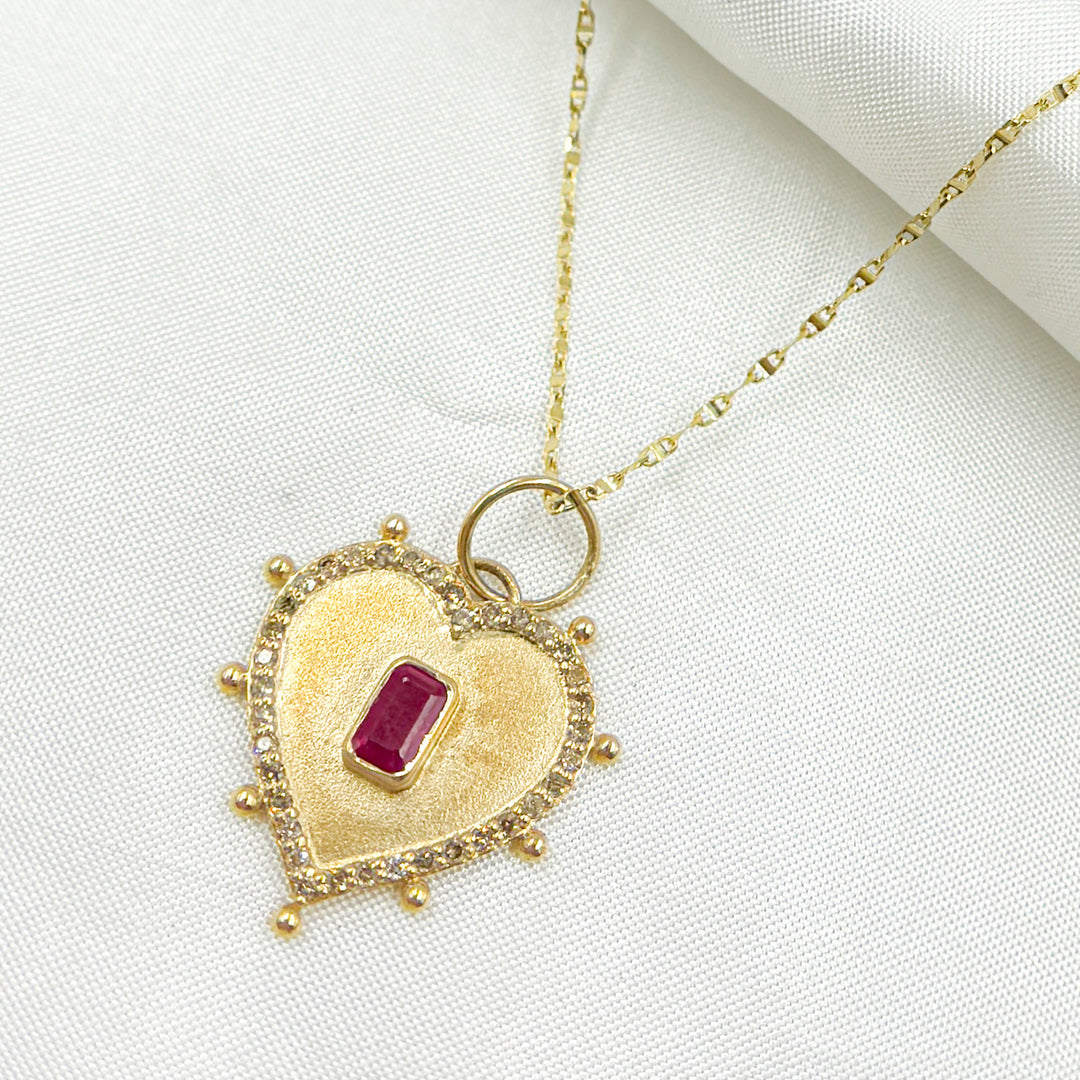 14k Solid Gold Diamond and Ruby Heart Charm. GDP573