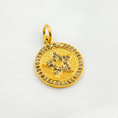 DC409. Diamond Sterling Silver Round Star Charm
