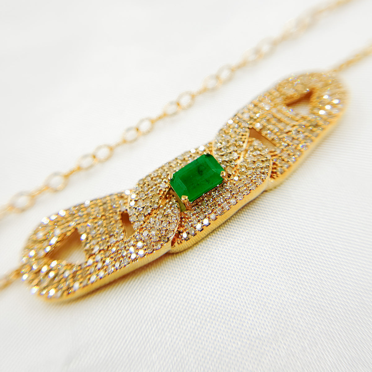 NFM71184. 14K Solid Gold Diamond and Gemstone Necklace