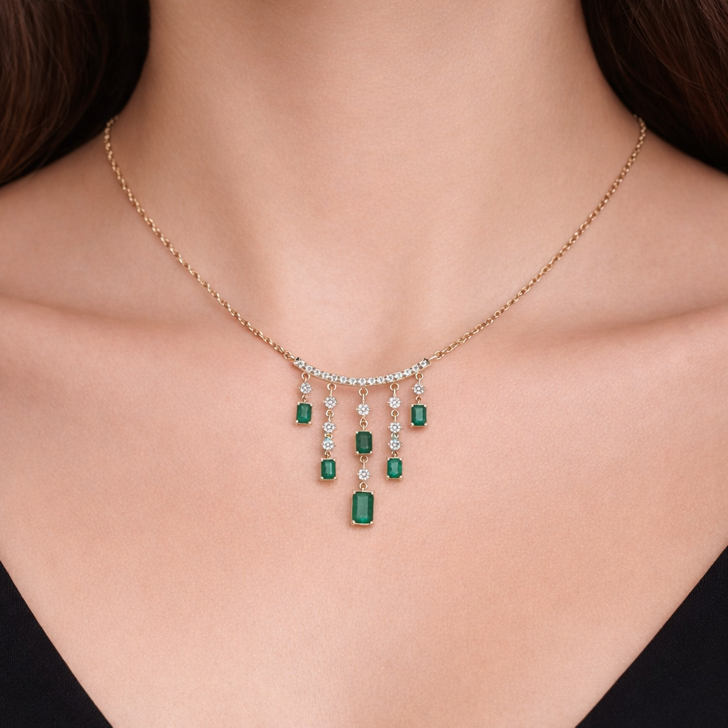 NFI72687EM. 14K Solid Gold Diamond and Gemstone Dangle Necklace