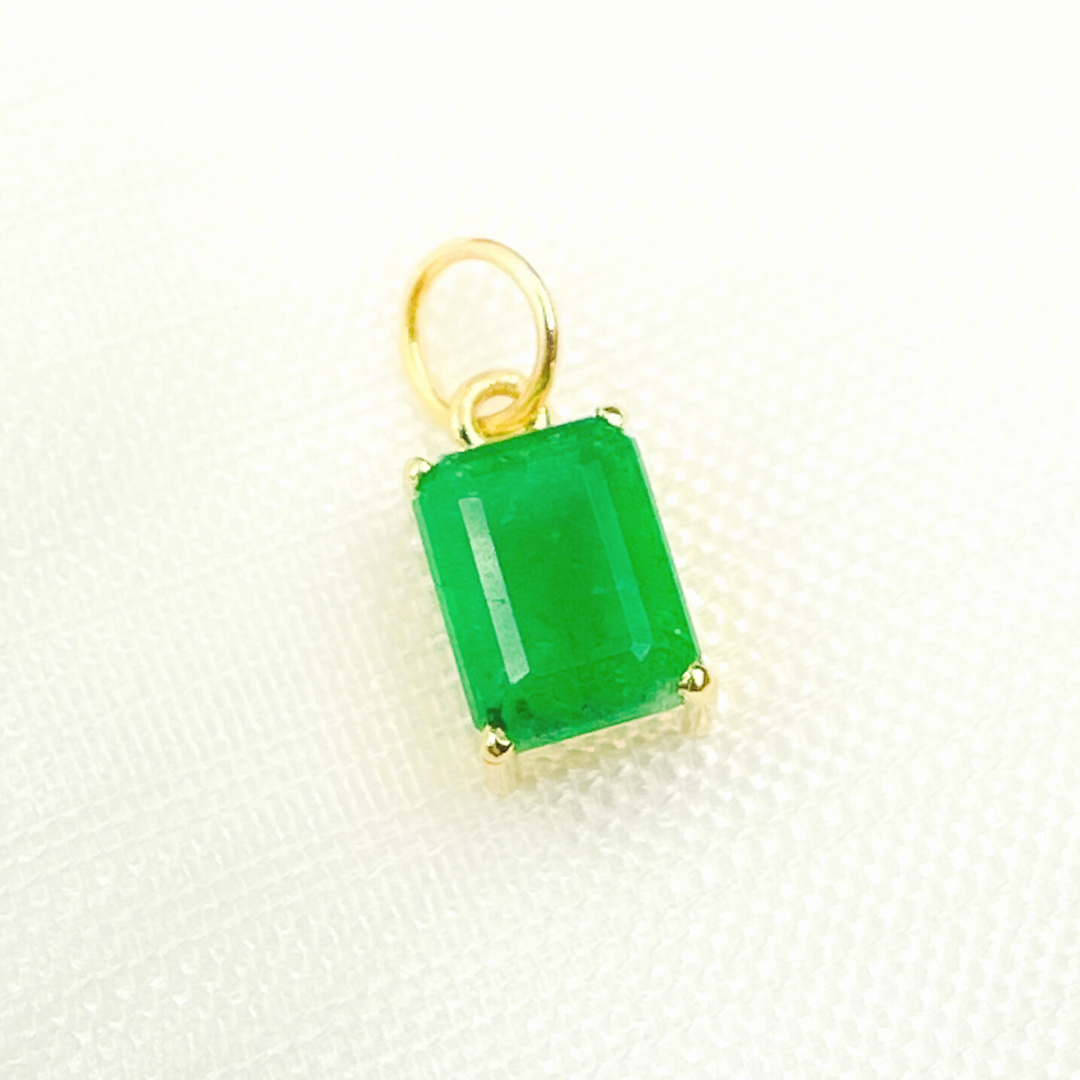 14K Gold Emerald Rectangle Charm