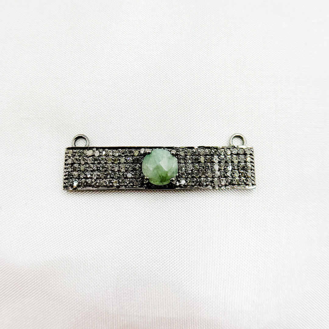 DC10. Silver Diamond and Gemstone Rectangle Connector