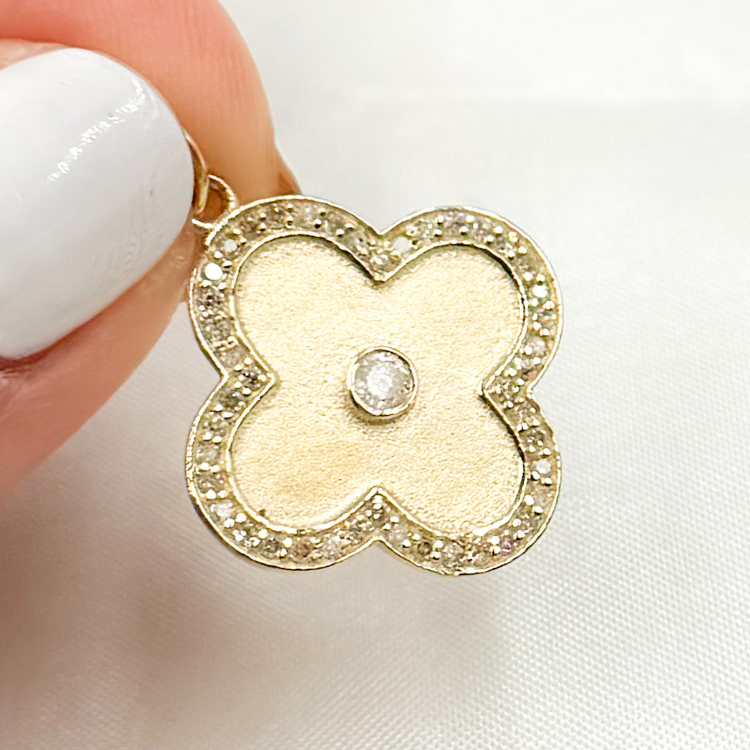 GDP121. 14K Solid Gold Diamond Flower Charm