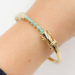 Load image into Gallery viewer, BNH68564TQ. 14K Solid Gold Diamond and Round Turquoise Bangle