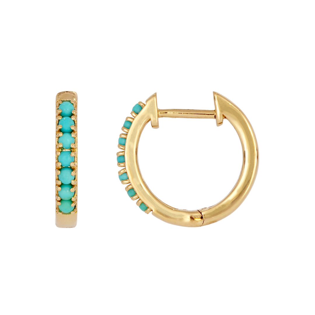 EHZ57450. 14K Solid Yellow Gold Emerald Hoop Earrings