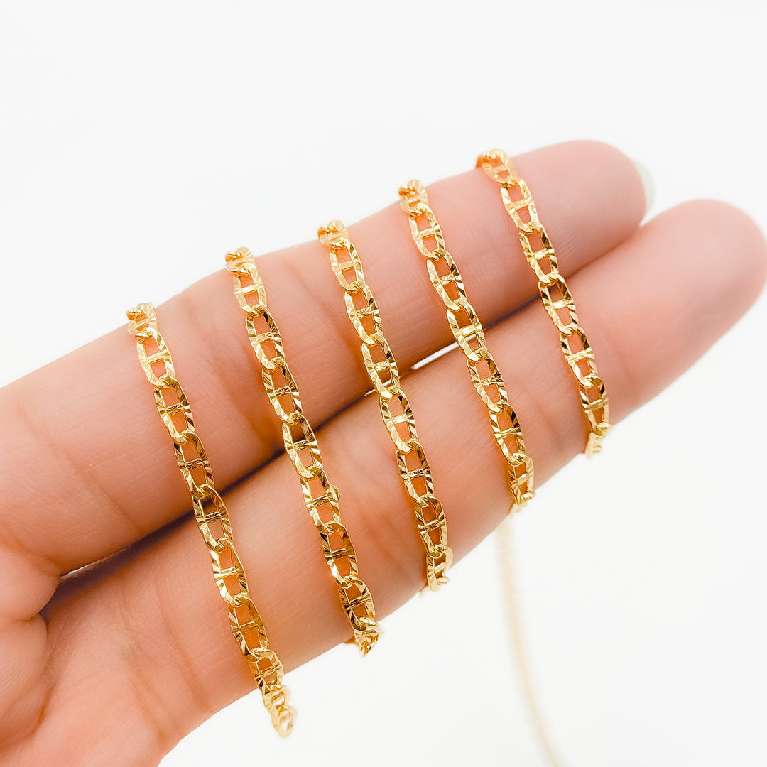 V314GF. 14K Gold Filled Diamond Cut Flat Marina Link Chain