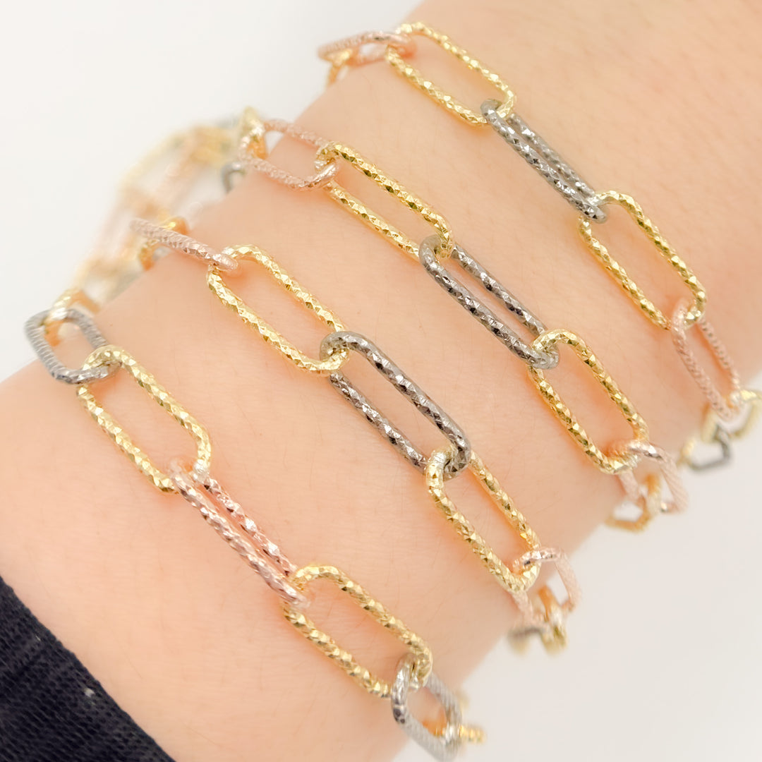 V10GBR. Sterling Silver Gold Plated, Black Rhodium & Rose Plated Paperclip Diamond Cut Link Chain