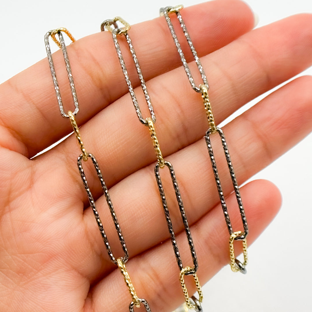Shop Now Silver Two Tone Diamond Cut Paperclip Chain