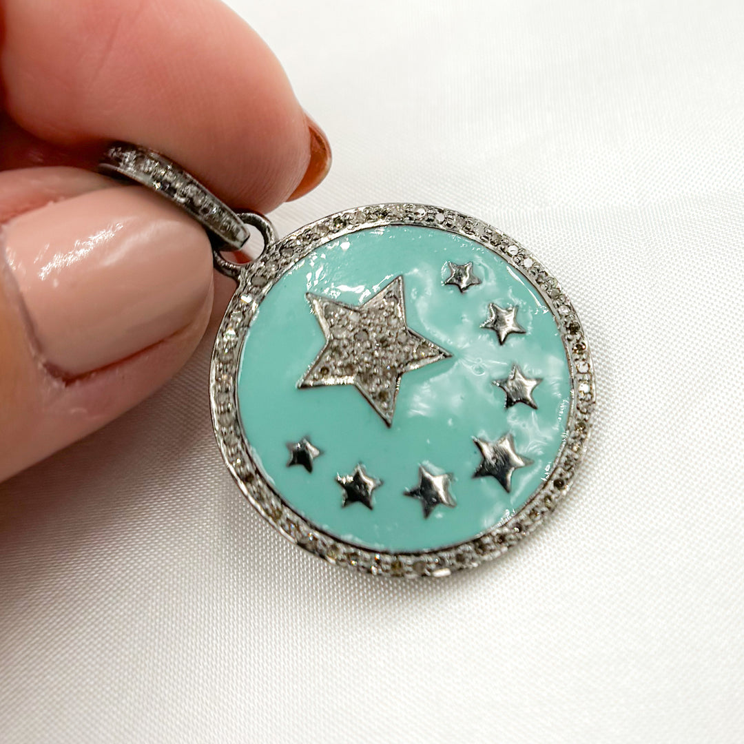 DP517A. Diamond Sterling Silver Star Round Enamel Pendant