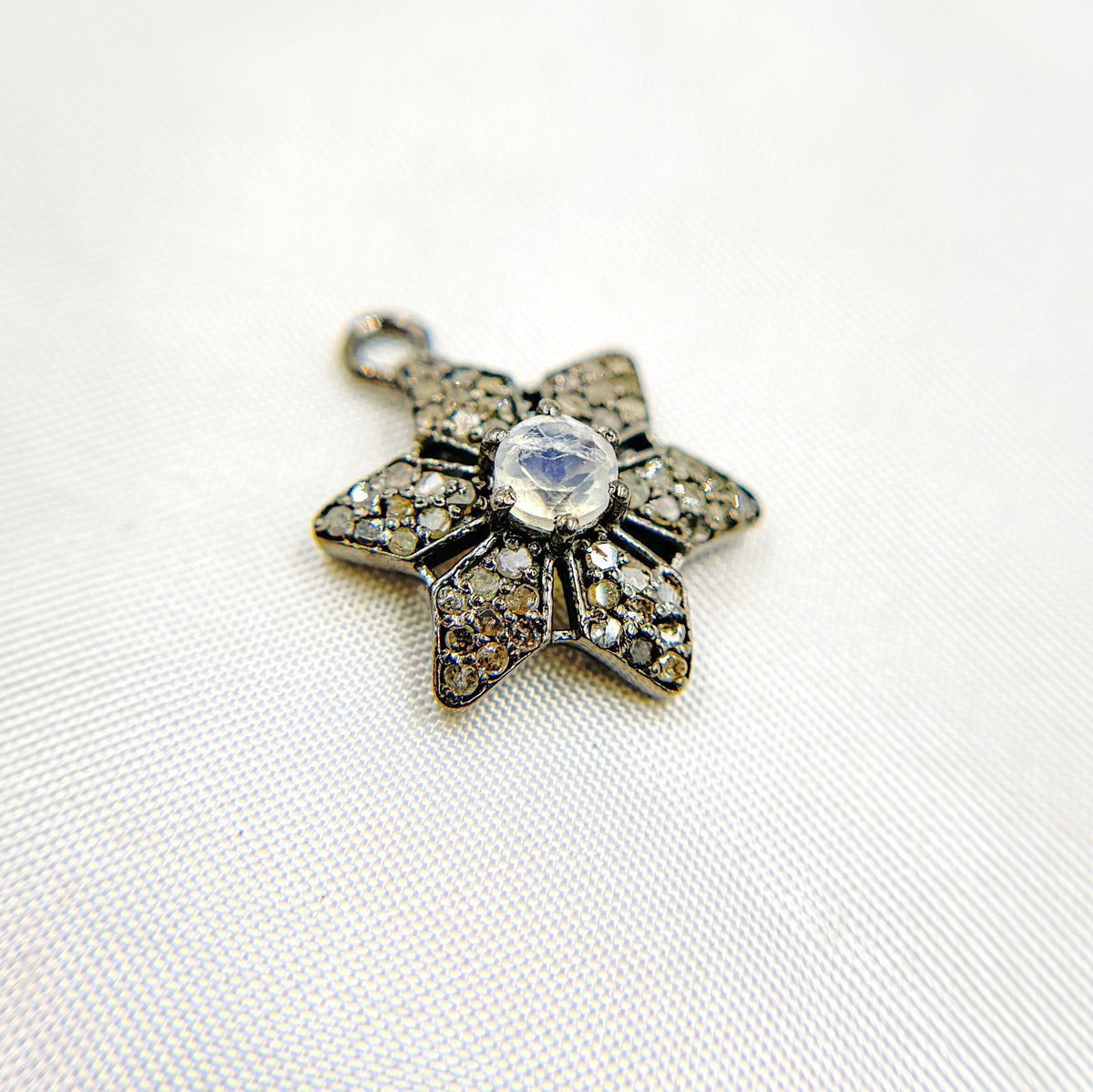 DSC033. Diamond Sterling Silver Flower Charm with Gemstone