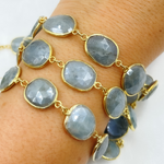 Load image into Gallery viewer, AQU10. Coated Aquamarine Organic Shape Bezel Gold Plated Wire Chain
