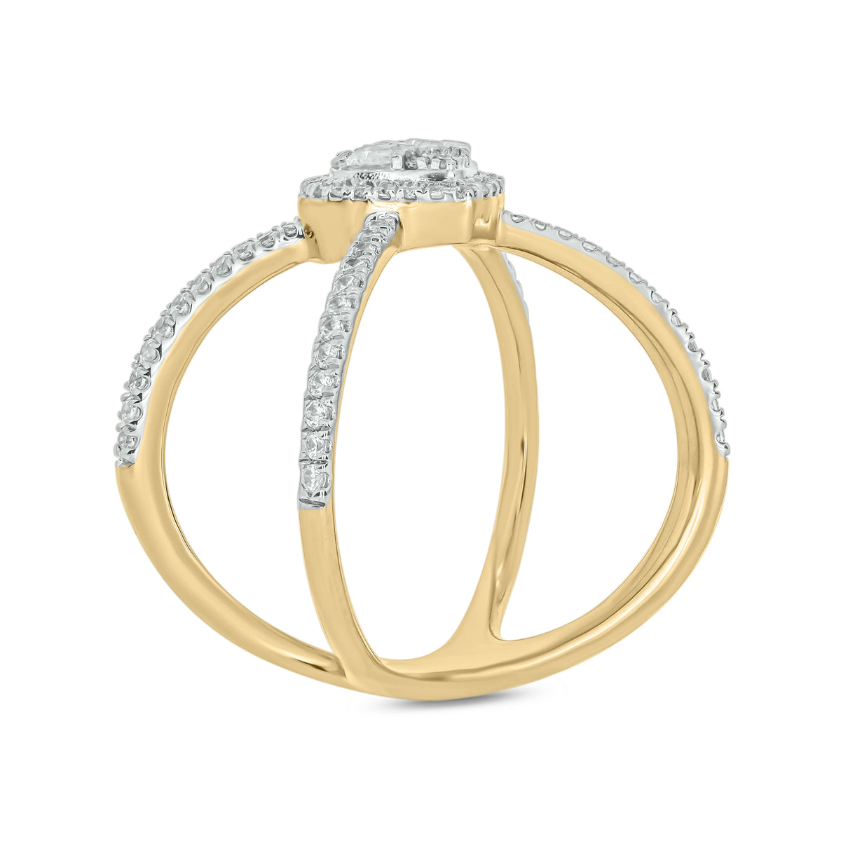 14K Solid Gold Diamond Cross Heart Ring.