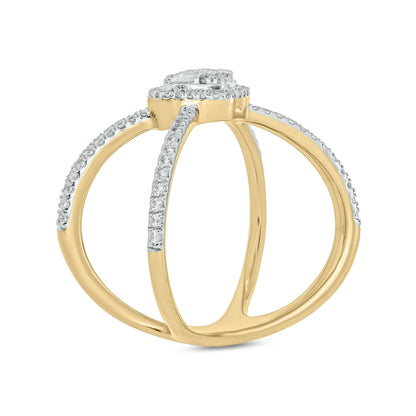 14K Solid Gold Diamond Cross Heart Ring.