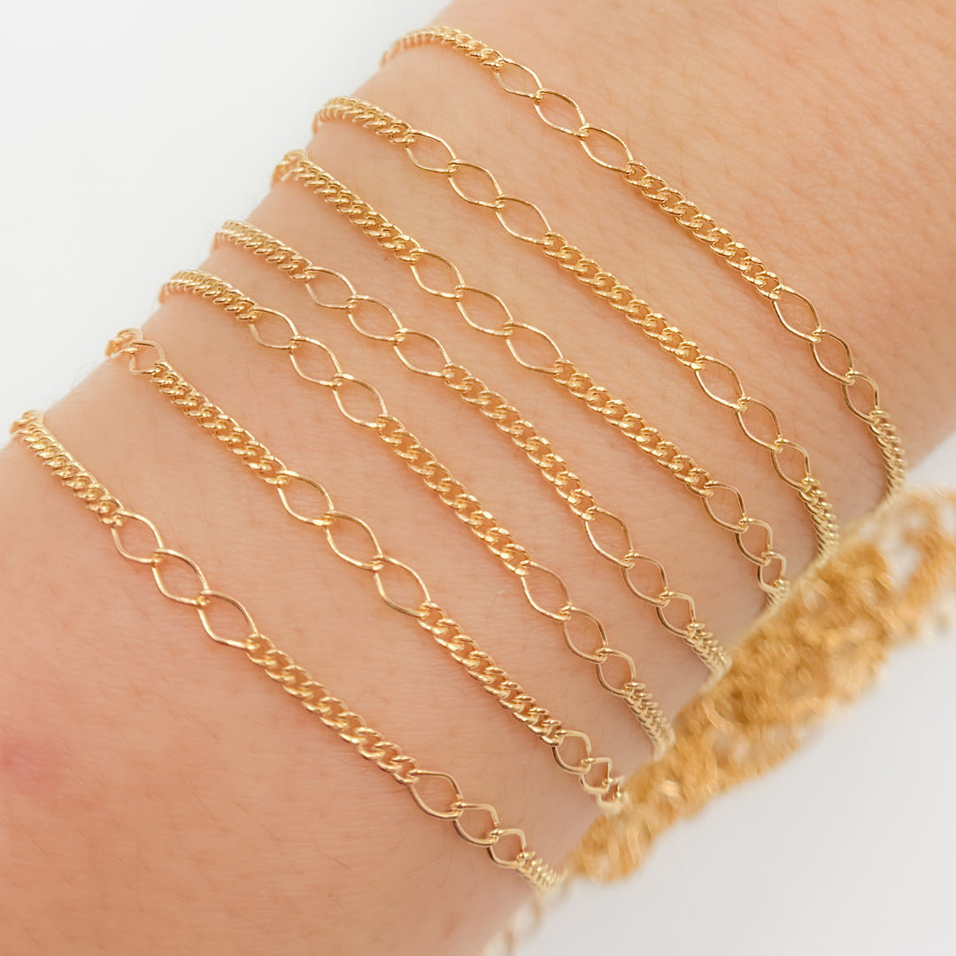 V240GF. 14k Gold Filled 3 Links Long and Curb Chain in Between