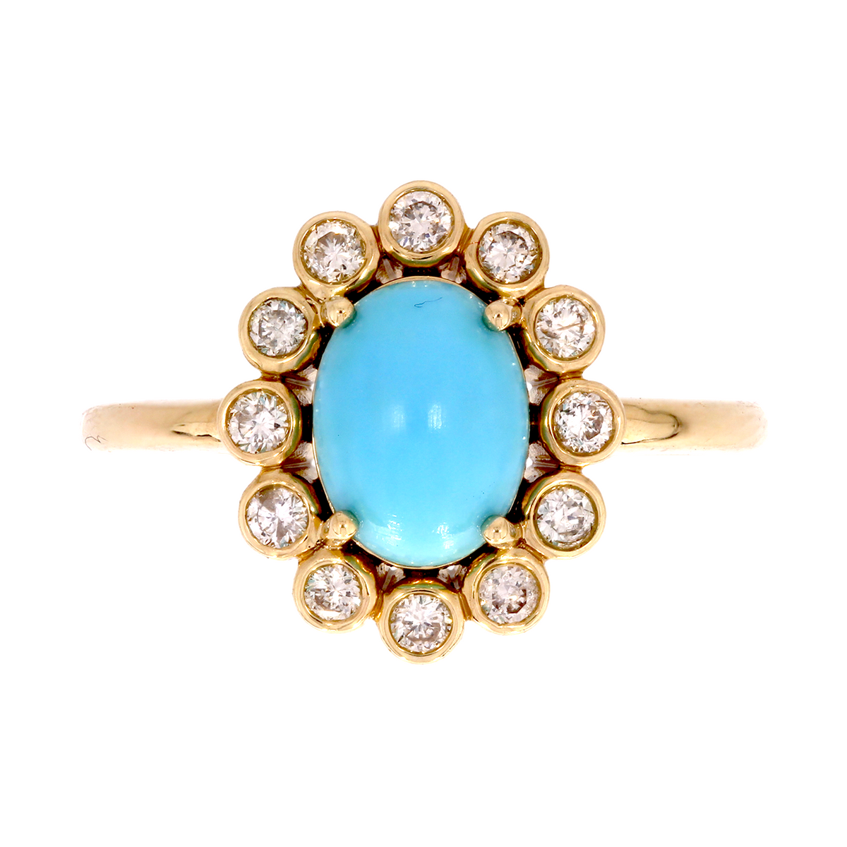 14K Solid Gold Antique Turquoise and Diamond Ring