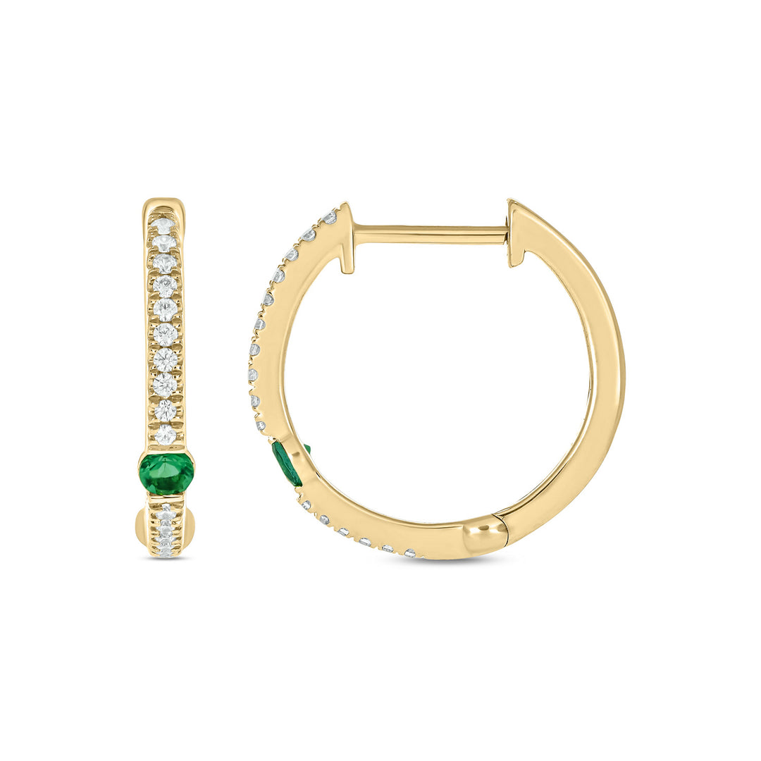 EHC56664. 14K Solid Gold Gemstone & Diamond & Hoop Earrings