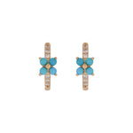 Load image into Gallery viewer, EHC57662TQ18K. 18K Solid Gold Floral Diamond &amp; Turquoise Hoop Earrings