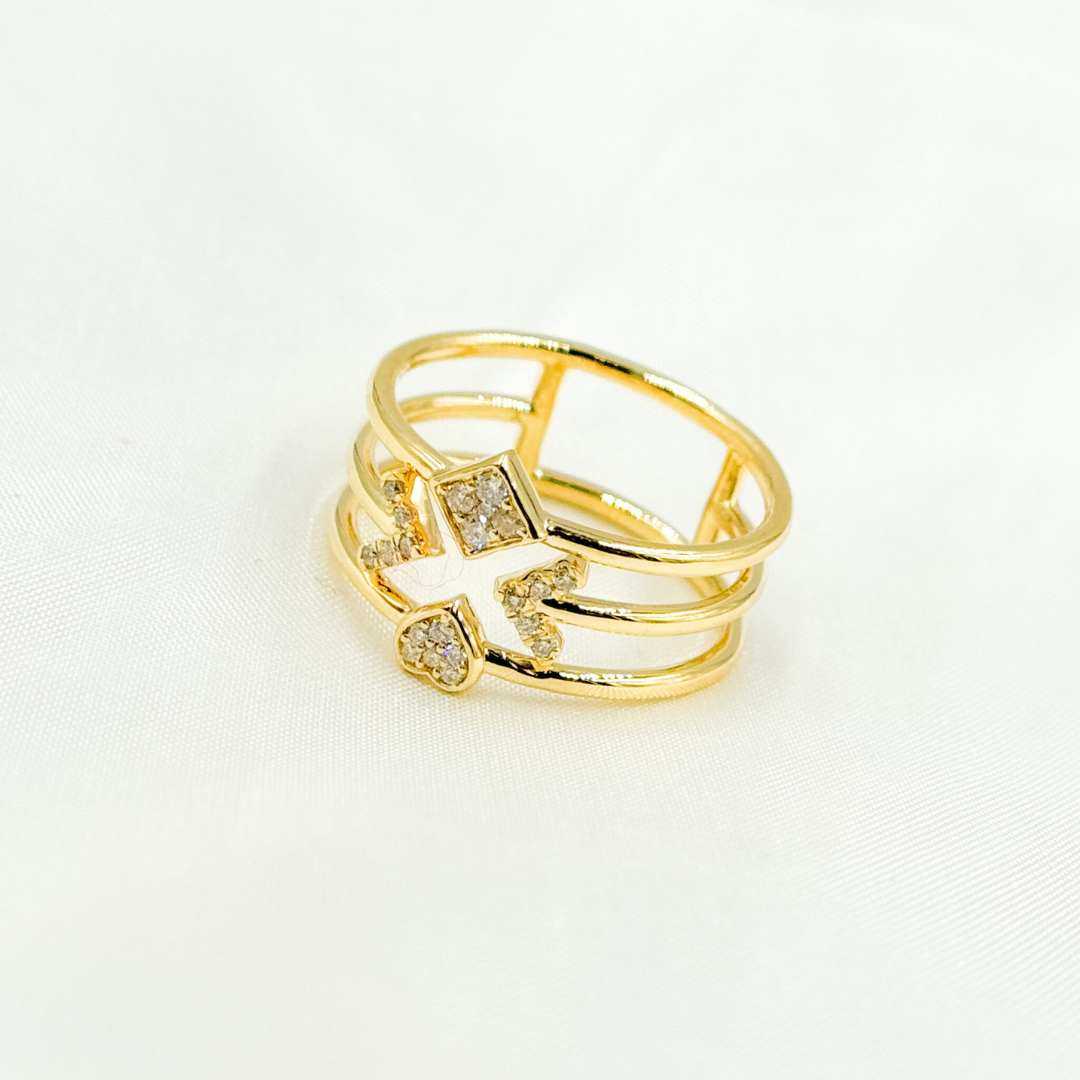 14k Solid Gold Diamond Arrows, Heart and Rhomb Ring. RFC18112