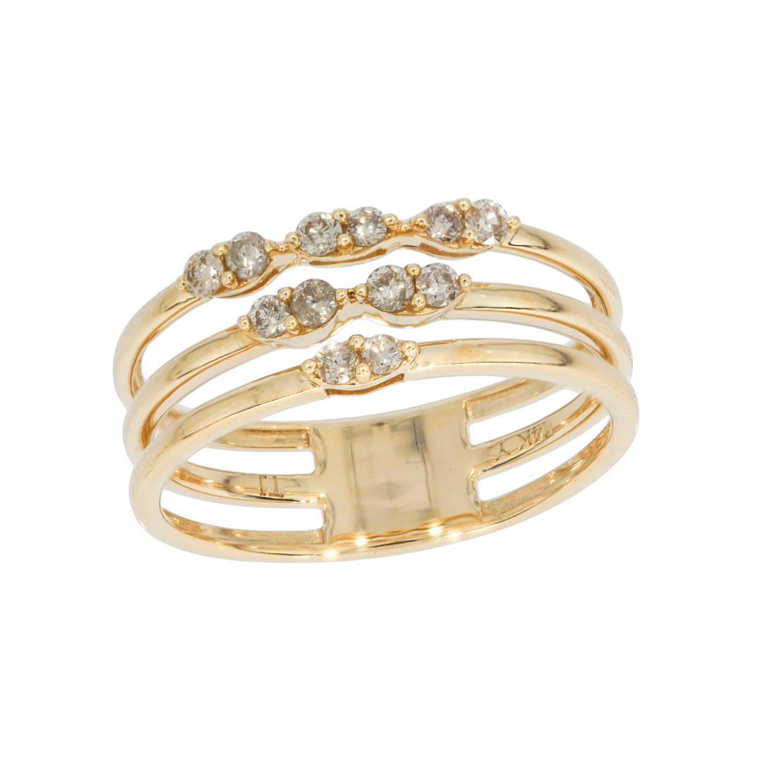 14K Solid Gold Three Rows Eternity Diamond Ring