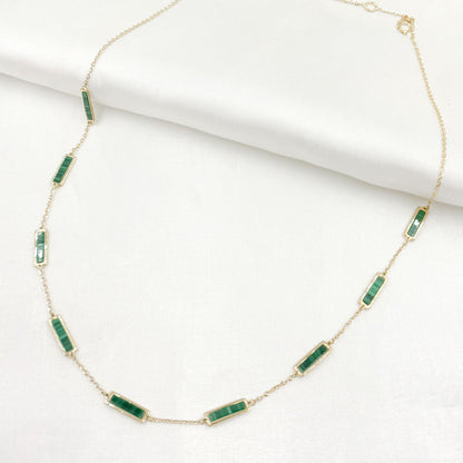 NT404706. 14K Solid Gold Malakite Bars Necklace
