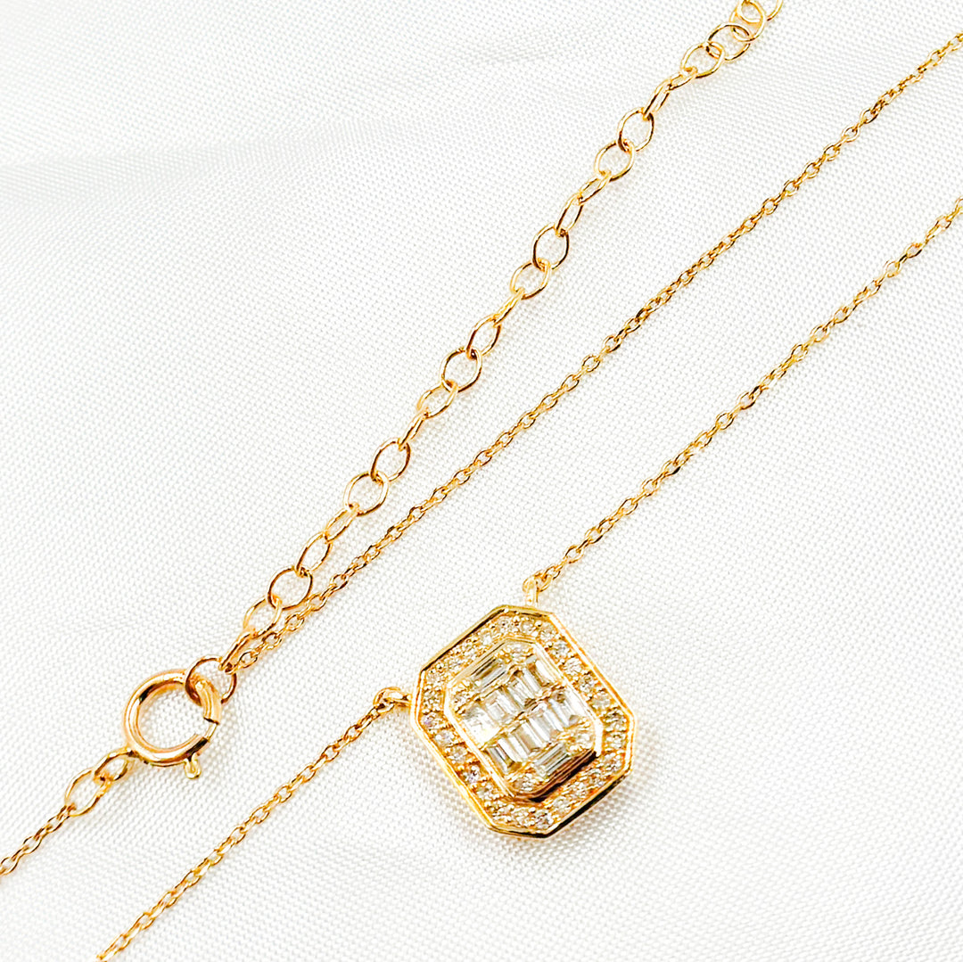 14k Solid Gold Diamond Rectangle Baguette Necklace. NFF71502