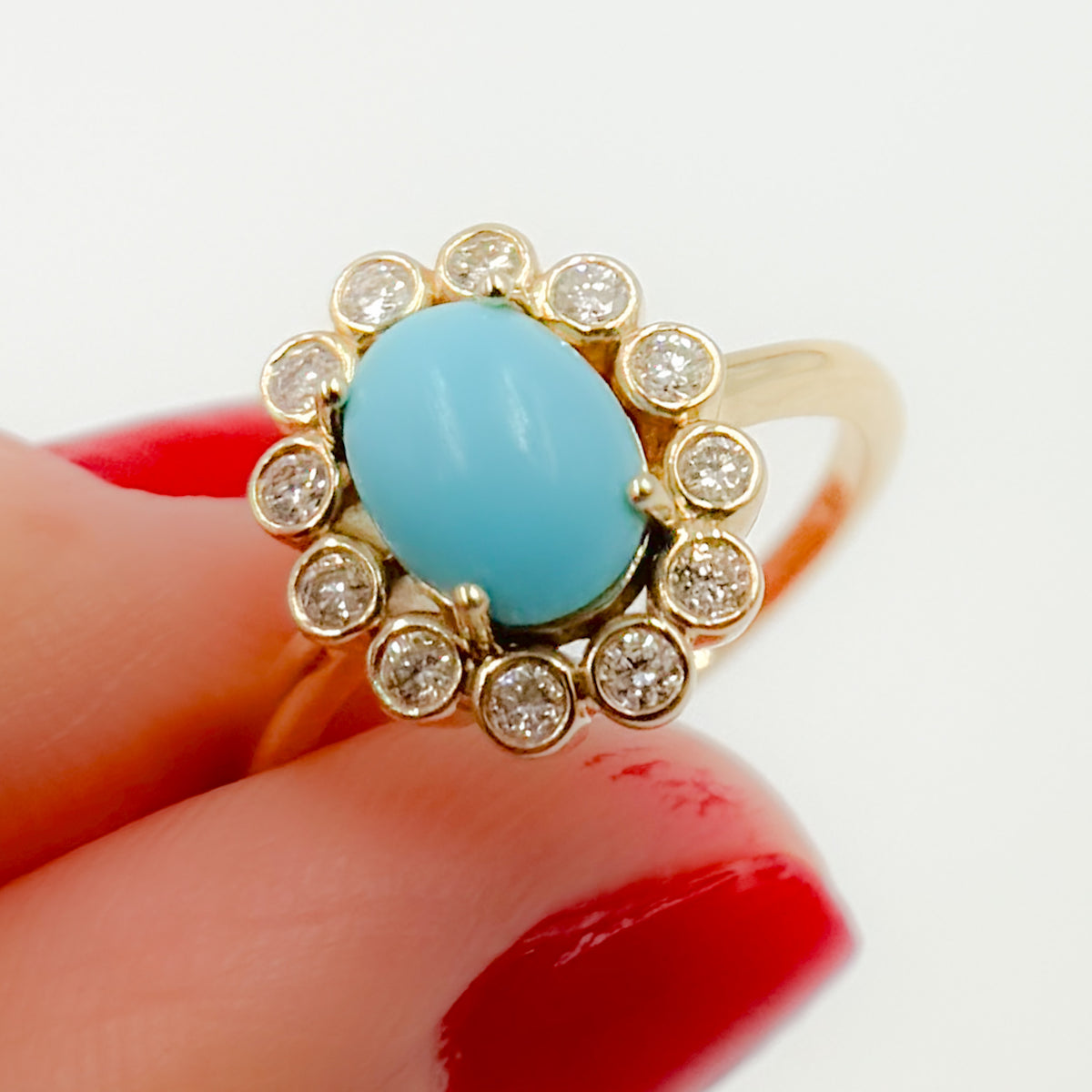 Shop 14K Solid Gold Antique Turquoise and Diamond Ring